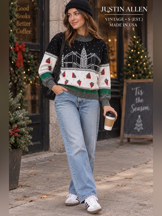 Justin allen Sweaters - Vintage Justin Allen Womens S NYC Skyline ugly Christmas Sweater Made USA multi